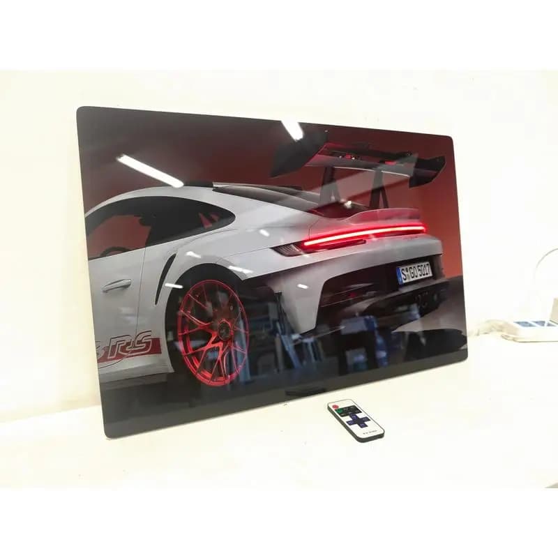 Arte da parete a LED per auto sportiva da 24x16 pollici - Immagine illuminata stampata UV in acrilico con telecomando, arredamento illuminato moderno per uomo