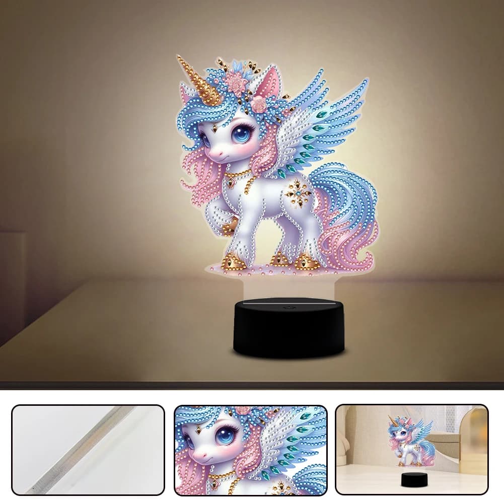 Lampada Fai-da-Te con Pittura Diamantata a Tema Unicorno, con Strumenti Inclusi, Luce Notturna con Diamanti, Decorazione Artistica Bifacciale per Casa