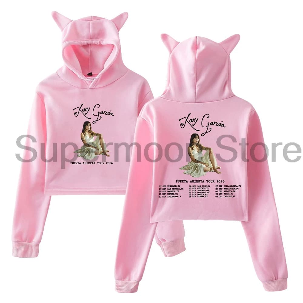Kany Garcia Puerta Abierta Tour 2026 Hoodie Female Cat Ears Hooded Sweatshirts Long Sleeve Crop Top Women's Clothes