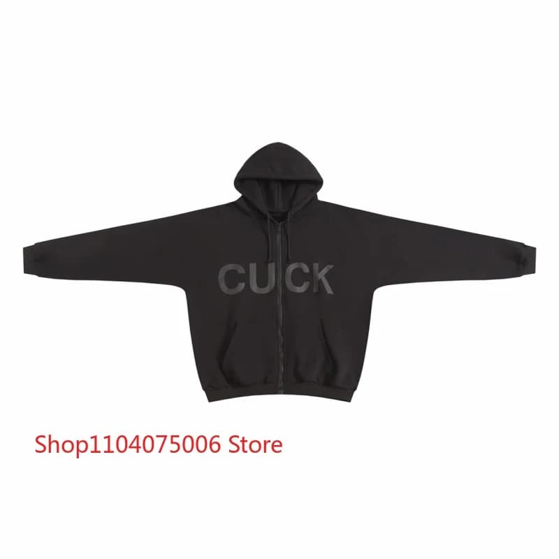 CUCK Graphic Print Hooded Sweatshirt Men's Oversized Streetwear Kanye West Inspired Casual Jacket