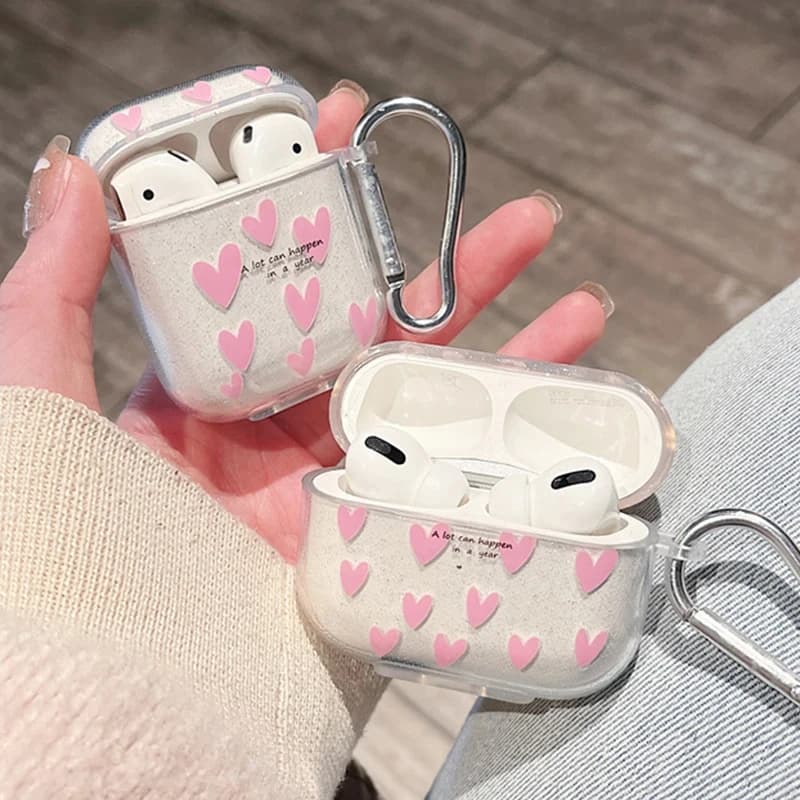 Custodia per Auricolari a Forma di Cuore Colorato con Glitter per Ragazze, in Silicone Morbido, per Apple Airpods Pro 2, Airpods 3, 2, 1, con Scatola di Ricarica