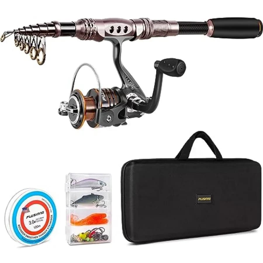 Set Canna da Pesca e Mulinello in Fibra di Carbonio, Canna Telescopica con Mulinello, Kit per Pesca in Mare e Acqua Dolce