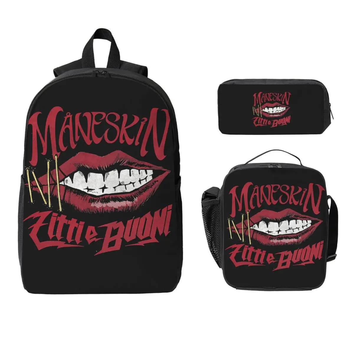 Maneskin Maneskin,maneskin Backpack Student Boy Girl BookBag School Bag Laptop Shoulder Bags 3ps Insulated Lunch Bag Pencil Case