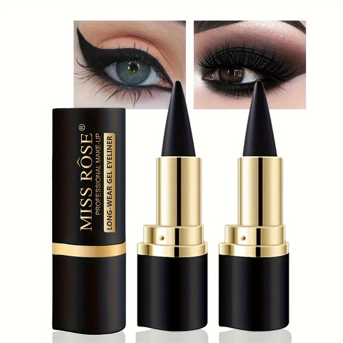 Set di eyeliner e ombretti Miss Rose da 2 pezzi: opaco, nero/marrone, di lunga durata, scorrevole liscio, ideale per occhi di gatto e look affumicato.