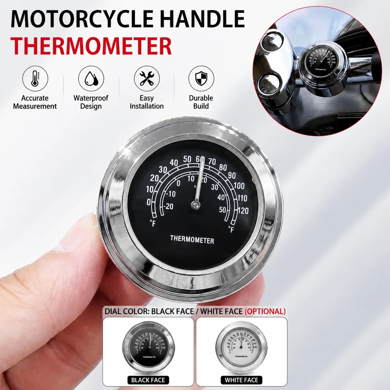Universal Handlebar Mount Thermometer Waterproof Dial Temp Indicator For All 22-25mm Handle Motorcycles Scooters Moped ATV