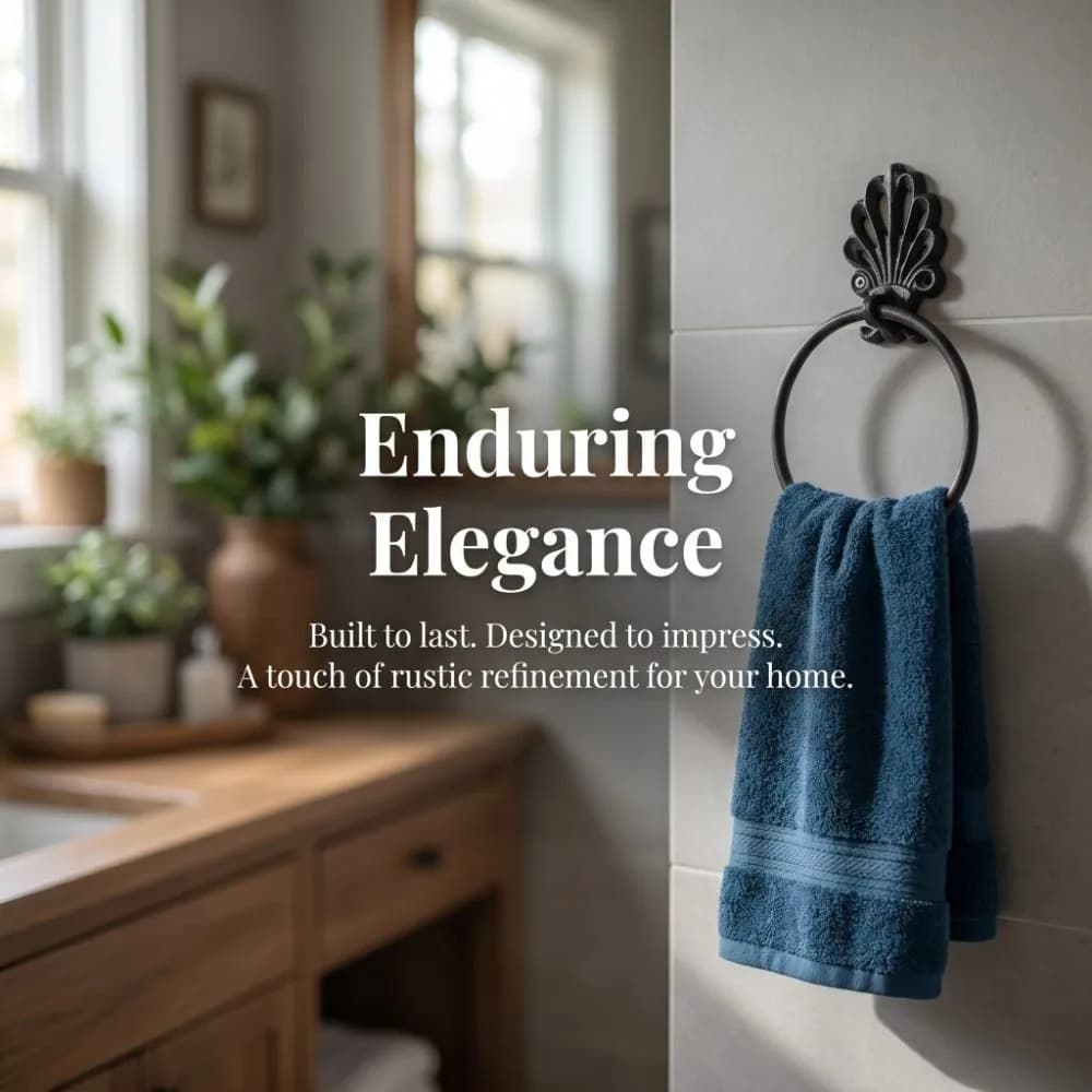 Durable Cast Iron Towel Rack Wrought Iron Iron Art Towel Ring Wall Mounted Retro Style Bathroom Hanger Restroom Decoration