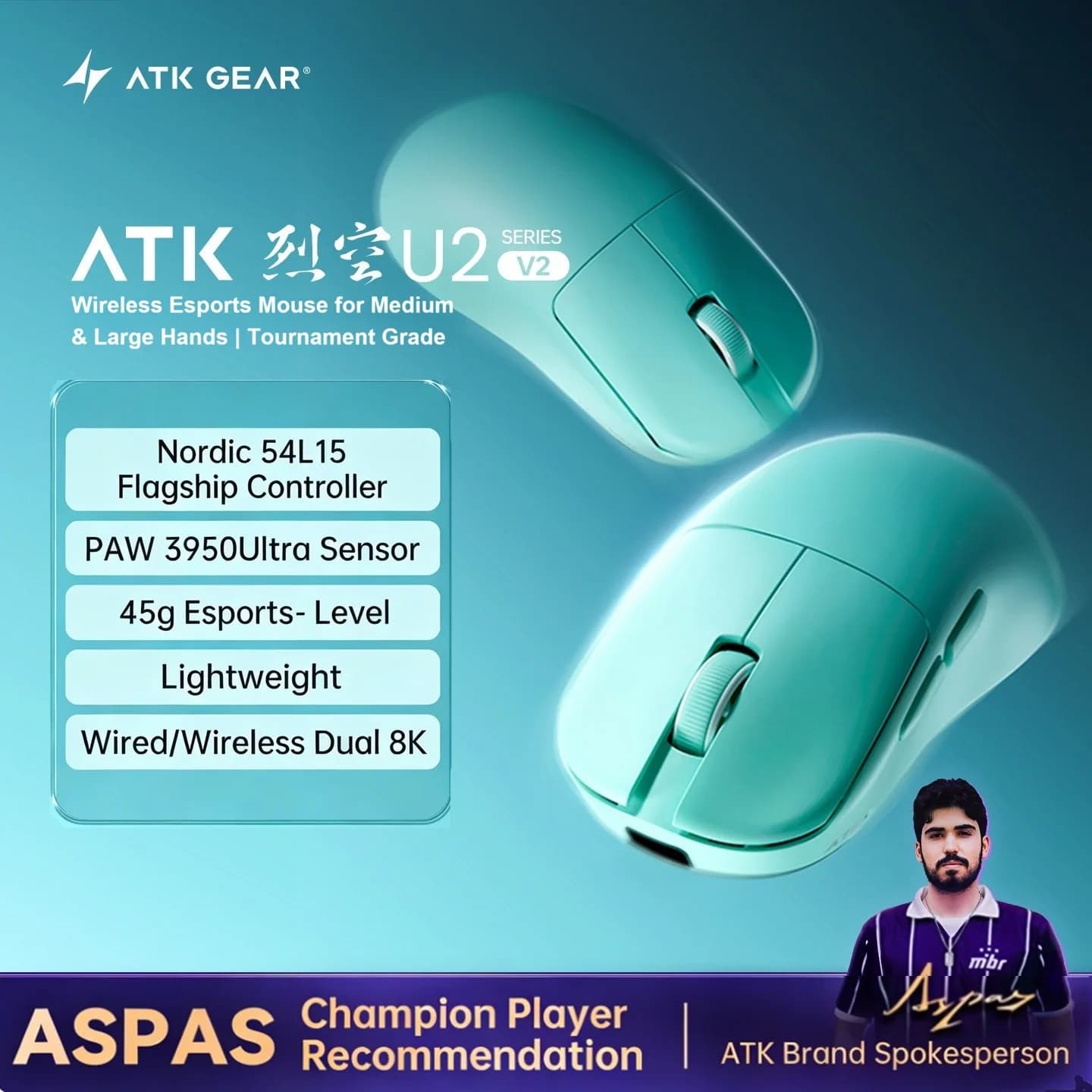 NUOVO ATK Blazing Sky U2 V2 Ultimate Mini Mouse da gioco wireless Tri-modello Leggero 8K Hz 500mAh Mouse ergonomico personalizzato per e-sport