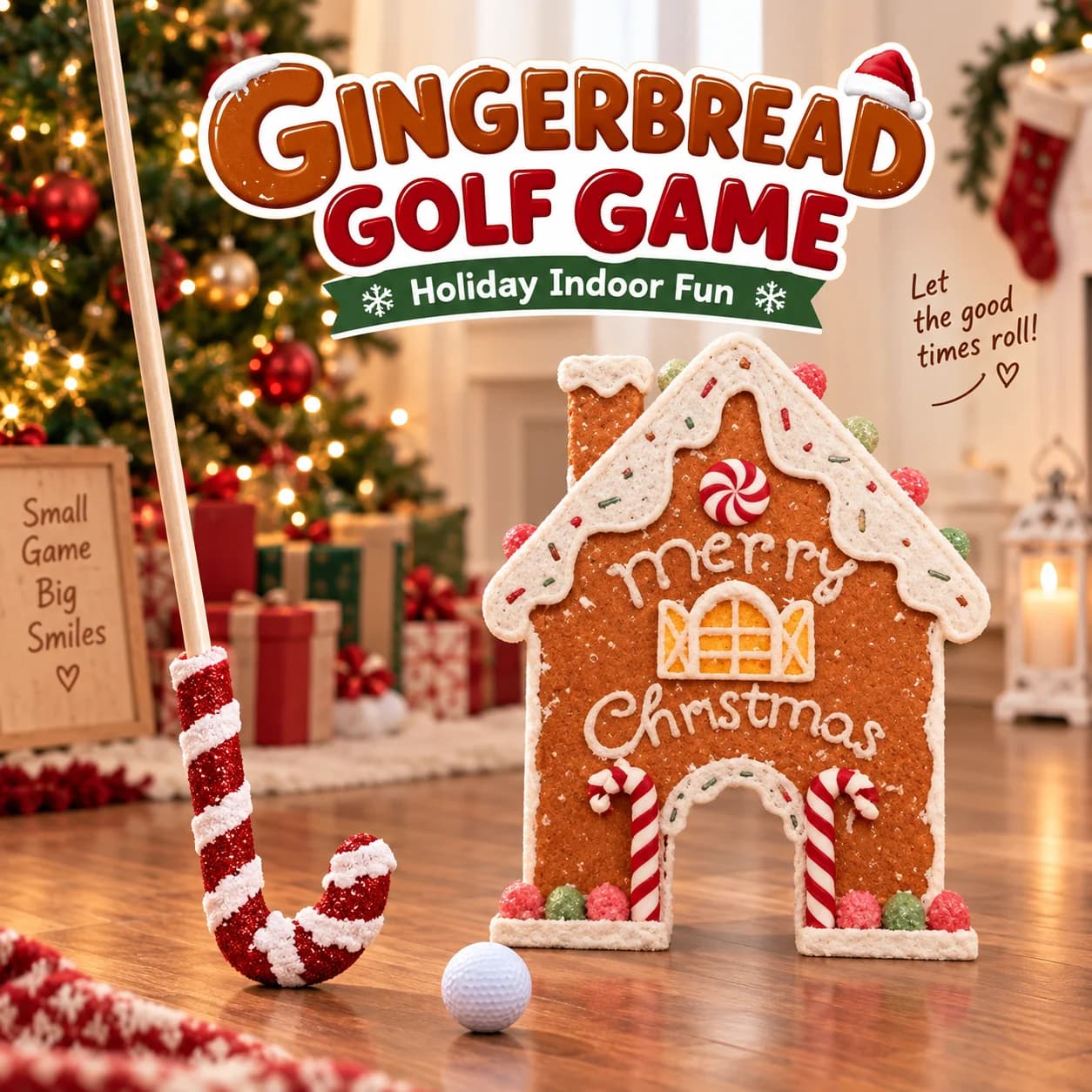 1 Set Gingerbread Golf Game Set, Festive Christmas Mini Golf Gingerbread House Kit, With Candy Cane Club And 1 Game Balls