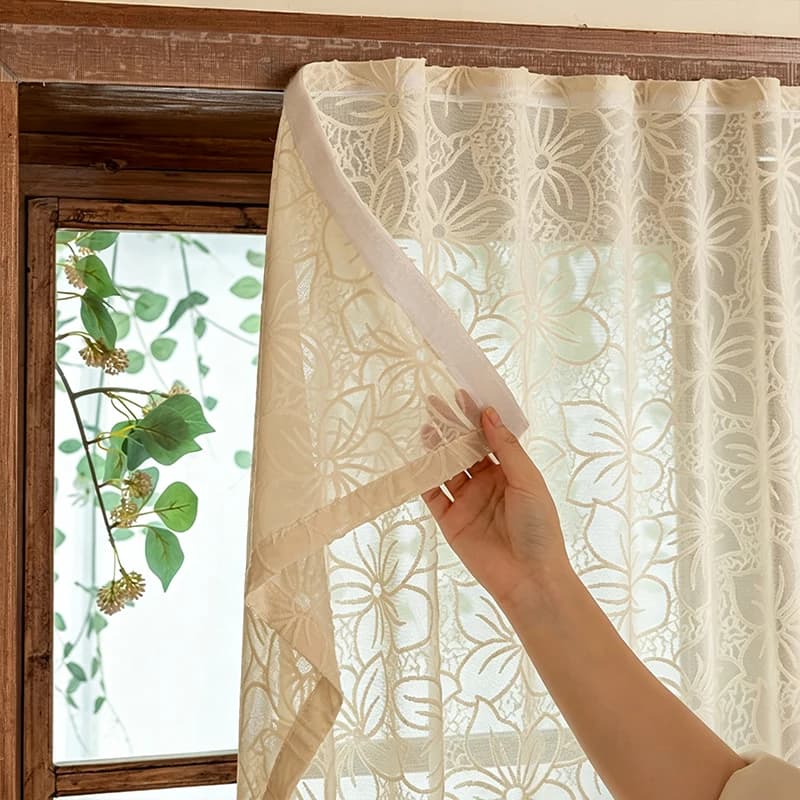 1PC Modern Embossed Hollow Out Floral Tape Curtains, Easy Install Velcro, Light-Transmitting Privacy, Suitable for Living Room B