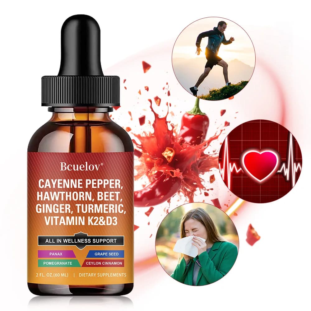 Integratore Liquido di Peperoncino Cayenne, Miscela di Bacche di Biancospino, Barbabietola, Curcuma, VIT K2+D3, Potenziamento Quotidiano per la Salute
