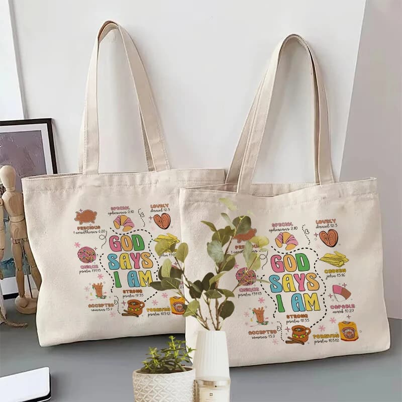 1 borsa tote in tela con scritta "God Says I Am Mexican", borsa a tracolla personalizzata riutilizzabile per donne, viaggi e shopping