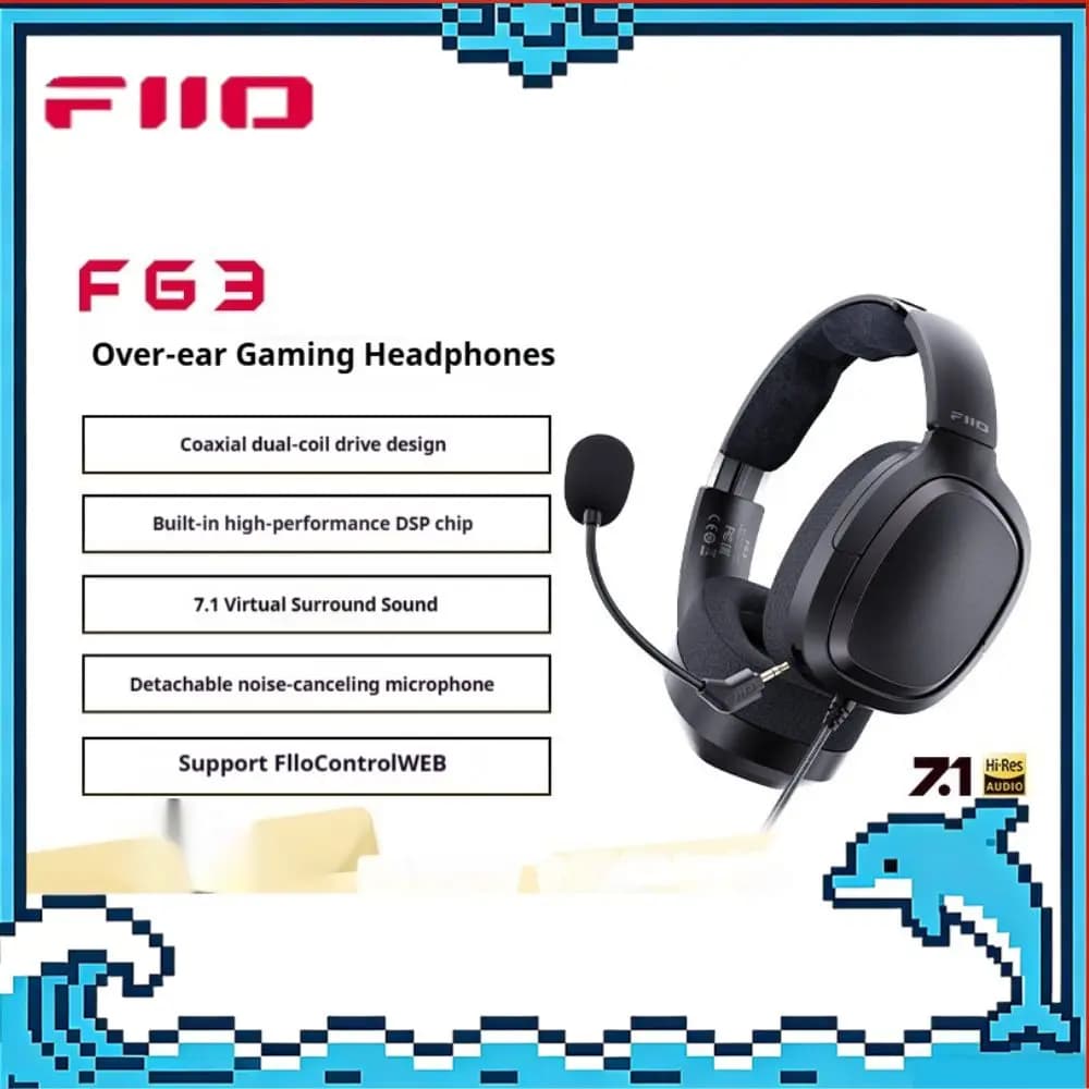 Fiio FG3 Headset Dual Dynamic Drivers Hifi Gaming High Resolution 7 1 Channel Over Ear Wired With Microphone For Esports Gaming