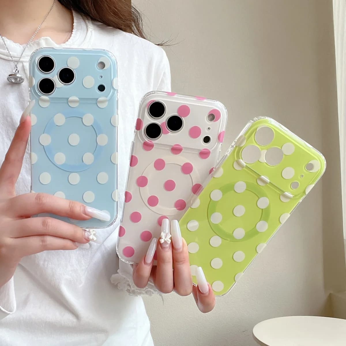 Custodia Magnetica Magsafe Coreana a Pois Colorati per iPhone 17 16 15 14 13 Pro Max, Cover Carina con Motivo a Punti Circolari a Onda