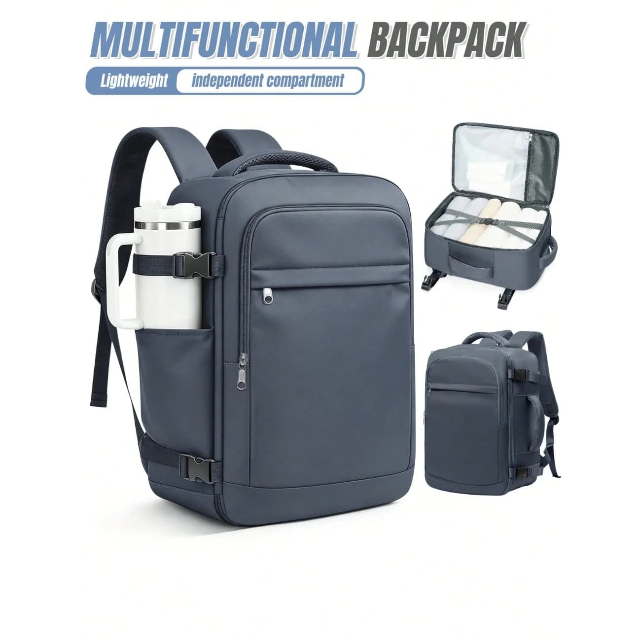 Lightweight Large Capacity Travel Backpack, Waterproof Nylon Fabric, Short-Trip Business Backpack, Fits 14-Inch 15.6-Inch Laptop, Independent Compartment Shoe Storage, Minimalist Business Commute Casual Backpack, Carry-On Approved