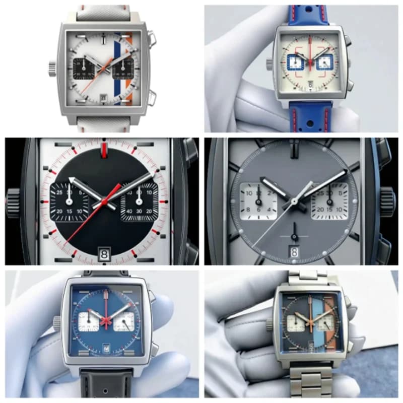 Orologio da uomo di marca di lusso di alta gamma, cronografo al quarzo, calendario completo, acciaio, nero, blu, pelle, orologio da polso in acciaio inossidabile