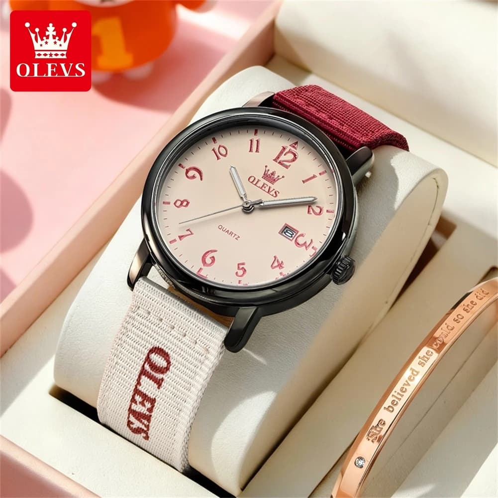 OLEVS Brand New Fashion Quartz Watch Men Women Sports Webbing Strap Casual Students Watches Waterproof Luminous Date Wristwatch