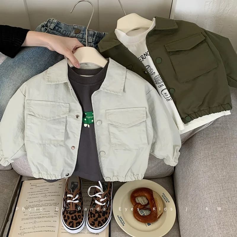 2025 Giacca da ragazzo Giacca da baseball verde militare per bambini Top da ragazza traspirante autunnale