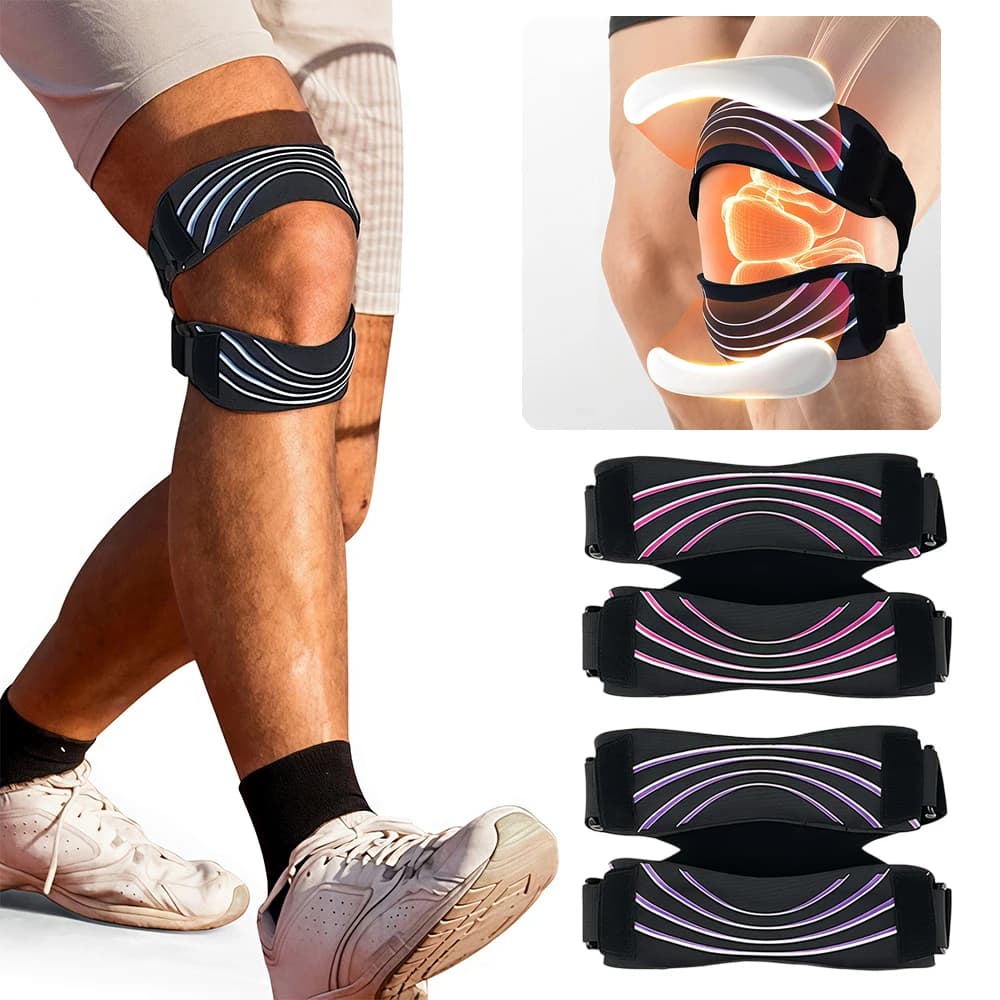 Cinturino regolabile per ginocchio, fascia di supporto per il tendine rotuleo con doppio cuscinetto in silicone - per uomo e donna, corsa, basket, escursionismo, saltare con la corda (1/2 pezzi)