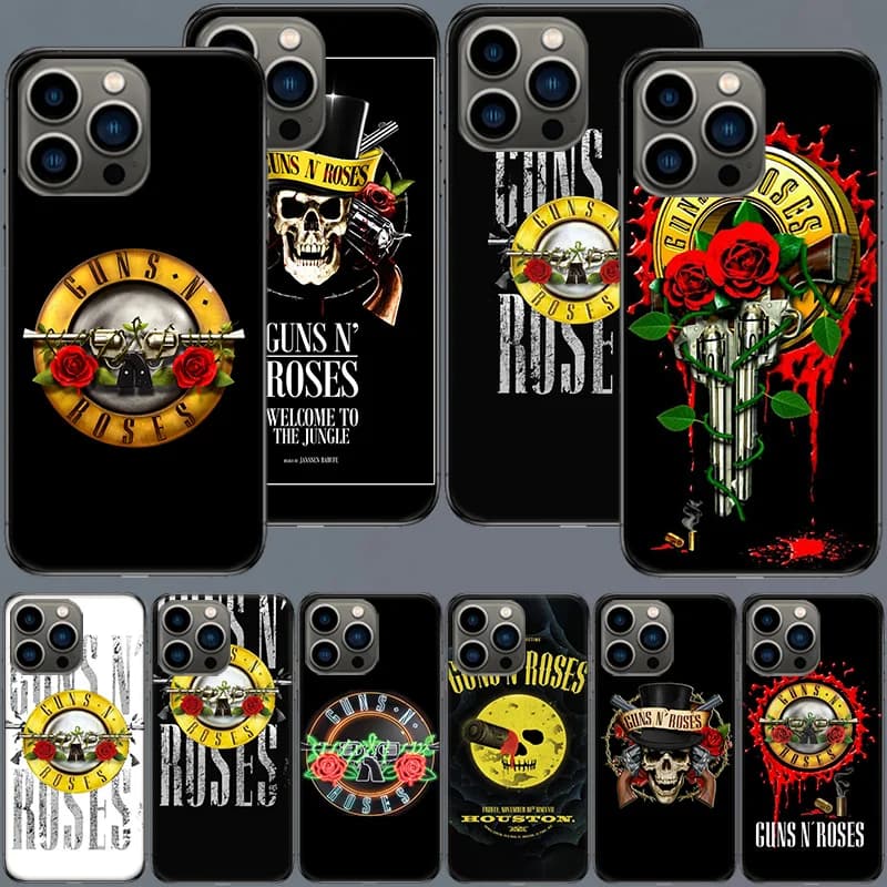 Custodia per telefono Guns N Roses per Apple Iphone 16 15+ 17 Pro Max 14 Plus 16E Air 13 12 Mini Cover trasparente in silicone carino Shell morbido