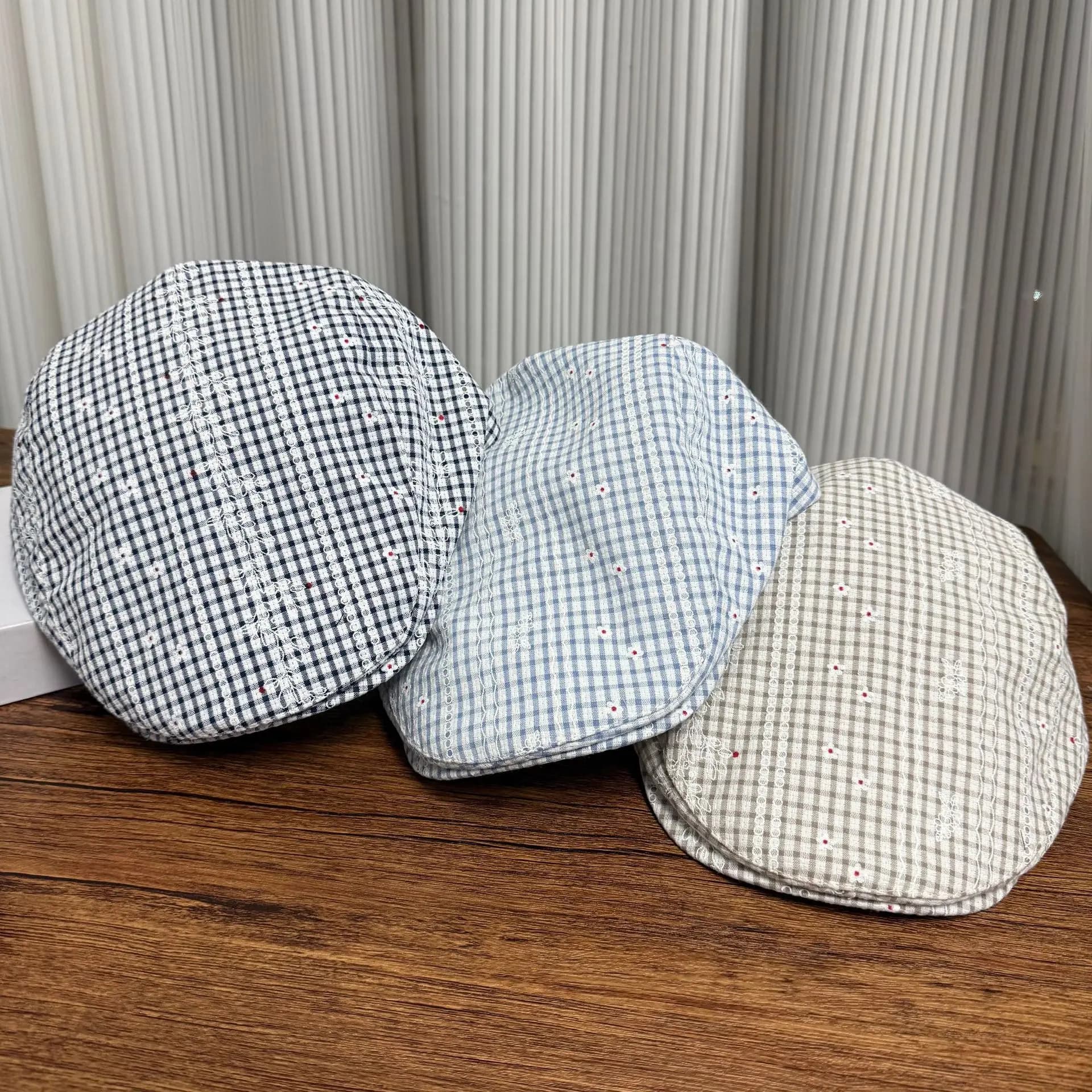 Nuovo Berretto Estivo a Quadri Stile Coreano per Donne, Cappello Casual da Esterno alla Moda, Visiera Parasole Abbinabile, Regalo