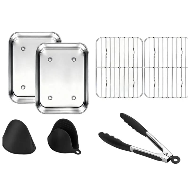 Accessori per friggitrice ad aria BFYL, set da 9 pezzi in acciaio inossidabile, adatto a modelli rettangolari con doppio cestello