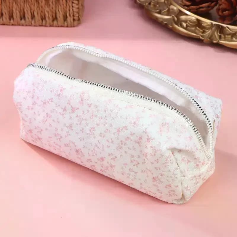 Large Capacity Pencil Pouch Pink Small Floral Pencil Case Handheld Pen Bag Cosmetic Portable Gift For Office School Teen