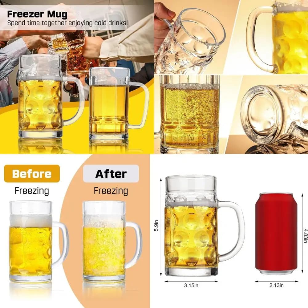 Set di 4 Tazze in Vetro Resistenti con Manico per Birra, Acqua e Bevande - Ideali per Pub e Casa
