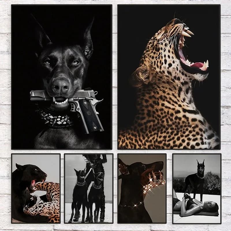 Luxury Designer Fashion Dog Jaguar Lover Poster Hypebeast Streetwear Doberman Gun Canvas Wall Art for Room Home Decor