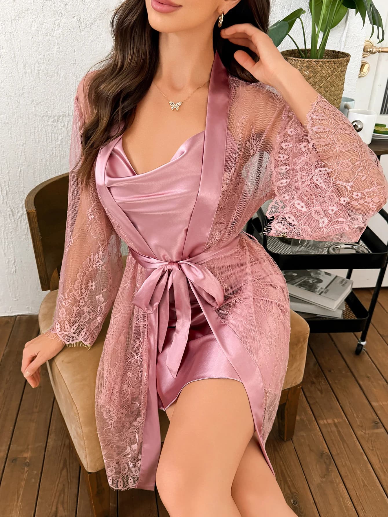 Clear lace vigil with night shirt in polyester solid hot sale for 2 pcs set