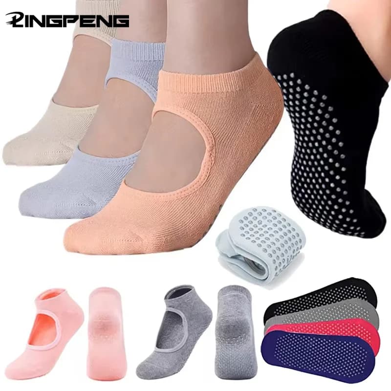 1 pair of Professional Women's Yoga Socks Pilates Socks for Non-slip Ballet in Silicone Women's Sports Socks with Breathable Strap without Back
