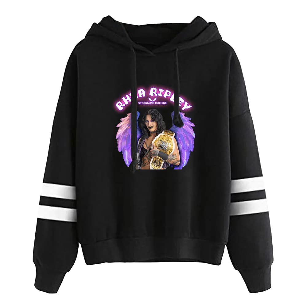 Rhea Ripley Merch Felpe con cappuccio senza tasche con barre parallele Felpa con maniche Abbigliamento casual Abbigliamento quotidiano