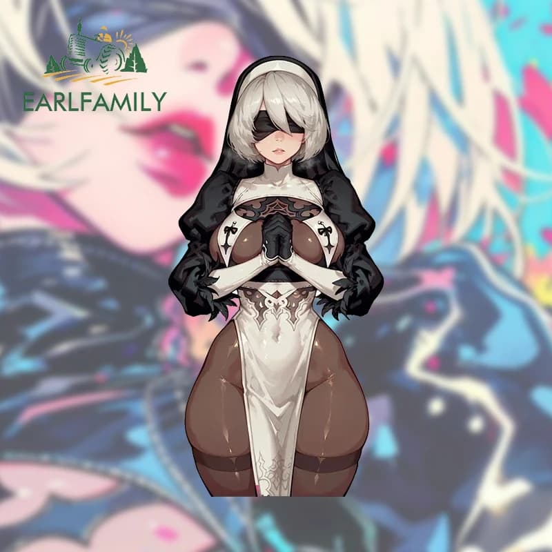 EARLFAMILY Nun 2B Nier Car Stickers Gothic Game Character Stickers for refrigerator and laptop Car accessories scratch-resistant vinyl