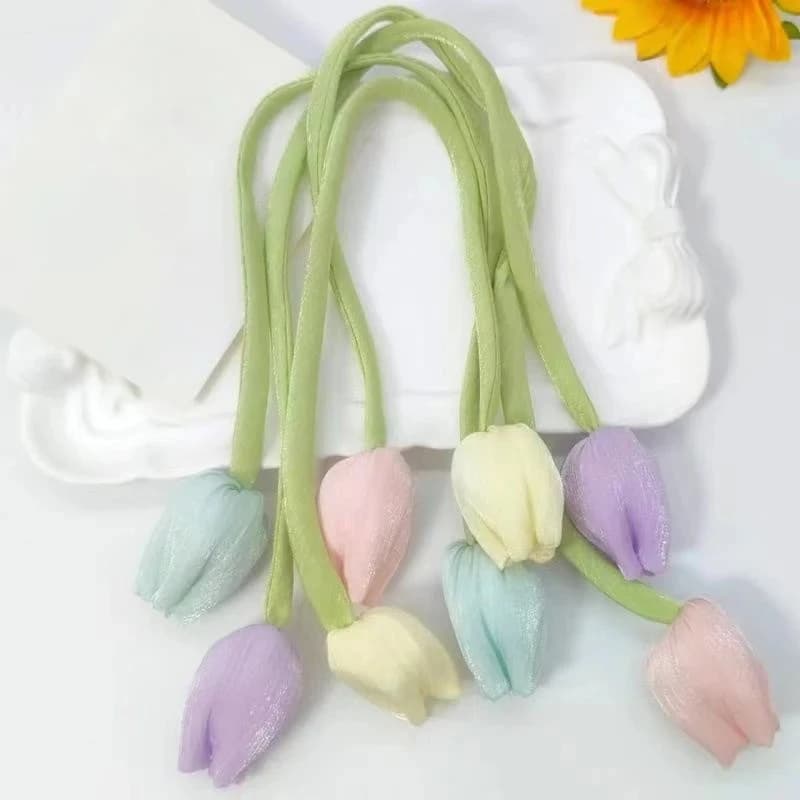 Decorazione per Torte a Forma di Tulipano con Fiocco, Accessori 3D Fatti a Mano per Capelli, Cuscini, Borse e Abbigliamento