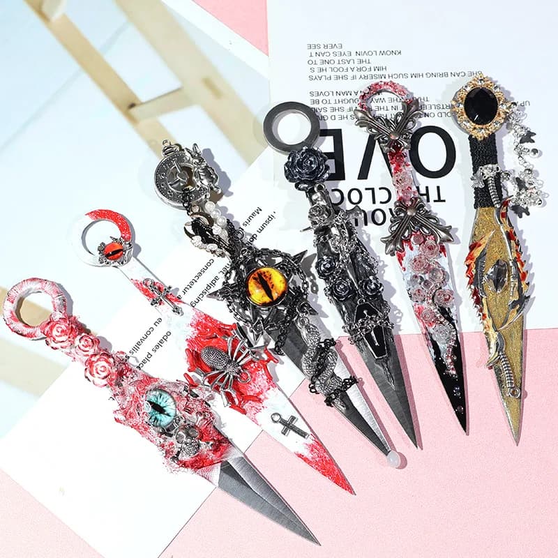 Bicai Dark Style Kunai Butterfly Balisong DIY Paper Cutter Gothic Aesthetic Photo Prop Unboxing Craft Knife Ins Trendy Desktop D