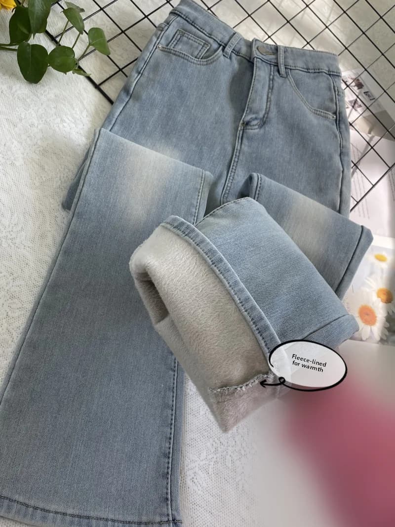 Jeans Micro Flared Slimming con Fodera in Pile, Pantaloni Lunghi Invernali da Donna a Vita Alta, Stile Coreano, Denim Azzurro Chiaro