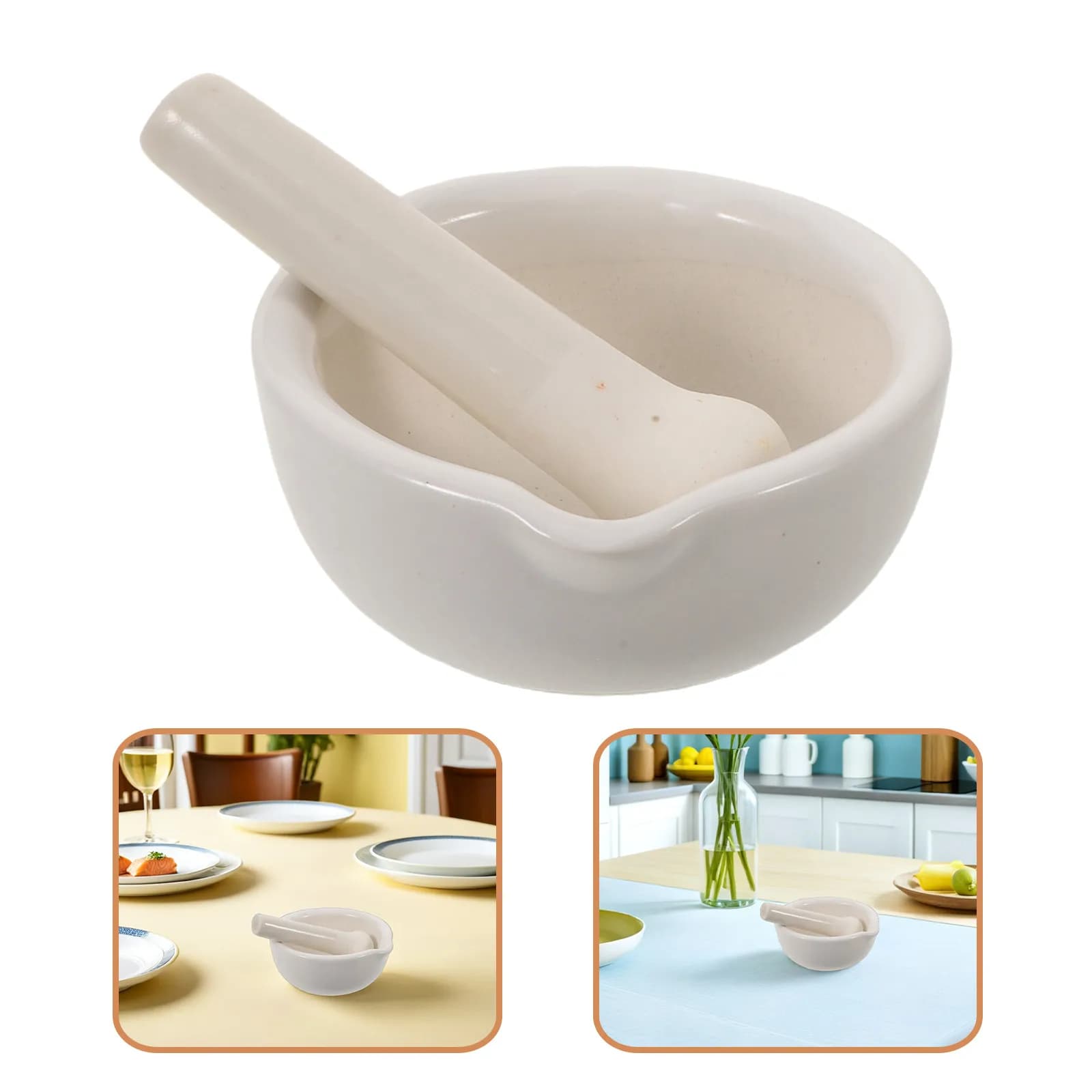 2Pcs White Ceramic Mortar Pestle Set Small Grinding Bowl Manual Spice Grinder Garlic Crusher Porcelain Grinding Tool for Kitchen