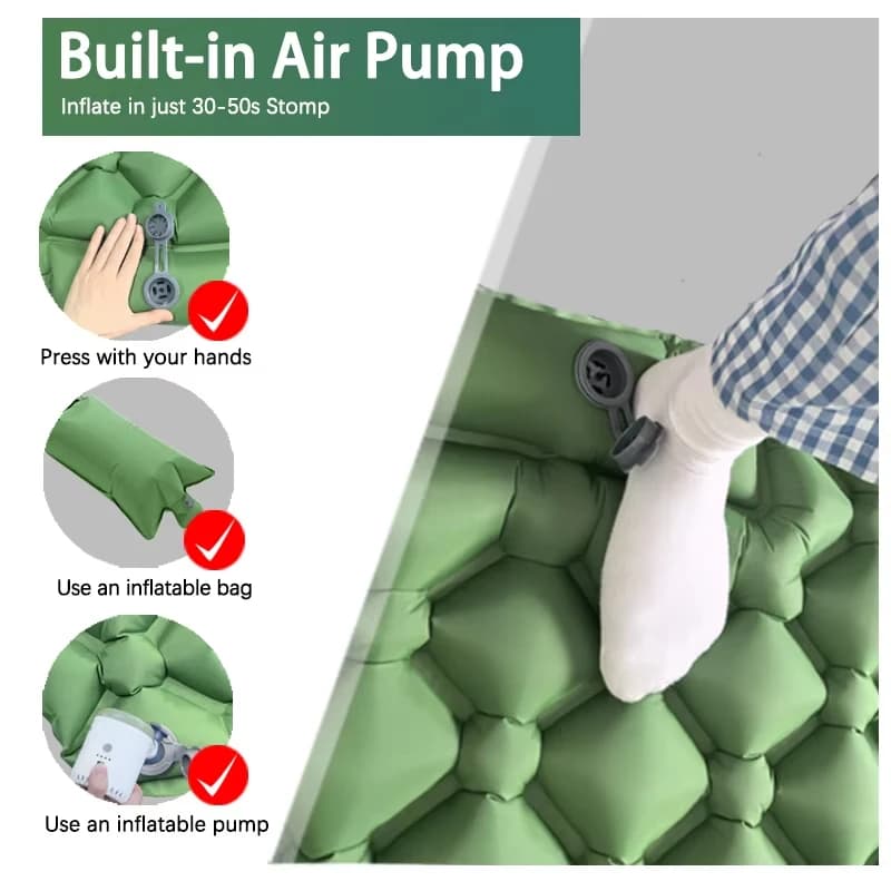 Ultra Comfort Inflatable Camping Air Mat, Egg Foam Sleeping Pad With Pillow Waterproof Foldable Backpack Travel Mattress