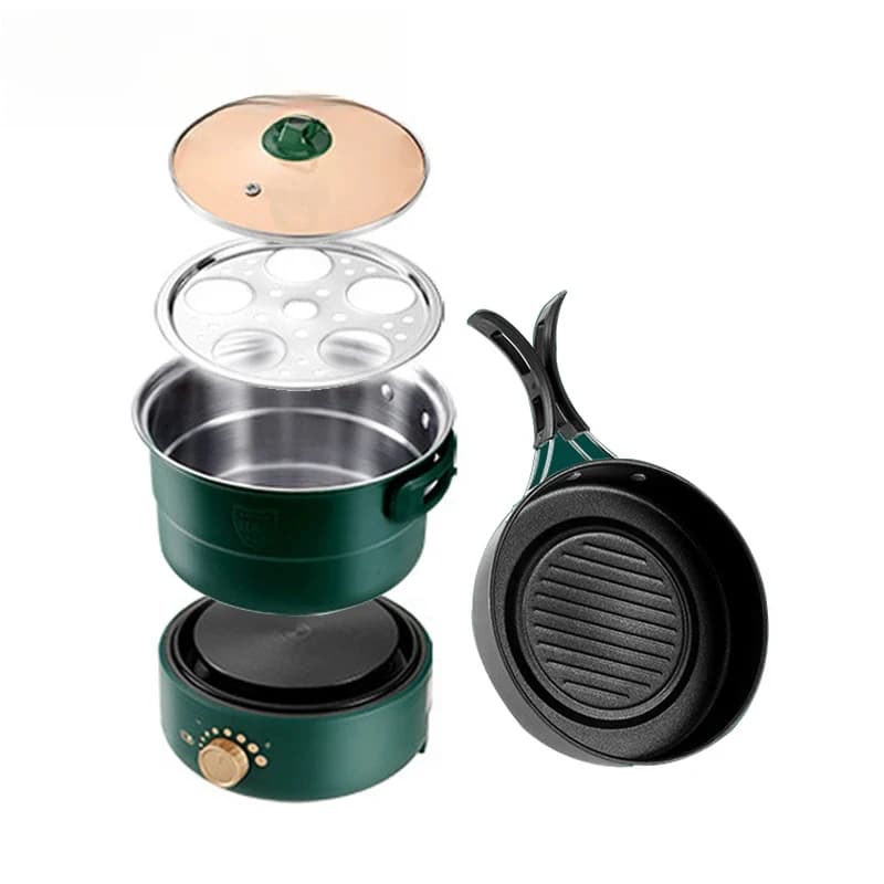 Multicooker Pieghevole 110V/220V con Funzione Sdoppiabile, Padella Elettrica Portatile, Pentola per Zuppe e Stufati, Bollitore, Padella per Cottura, Hotpot, Vaporiera per Alimenti