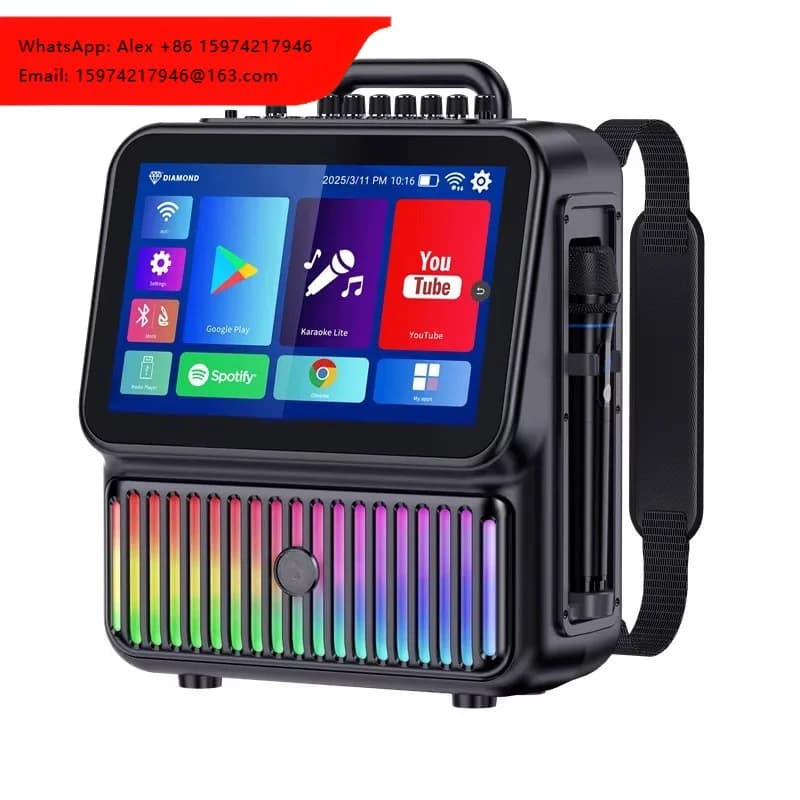 Touch Screen Lyric Display Dual Mode Wireless Microphone Portable Speaker Strap Computer Exclusive Smart Speaker Karaoke Machine