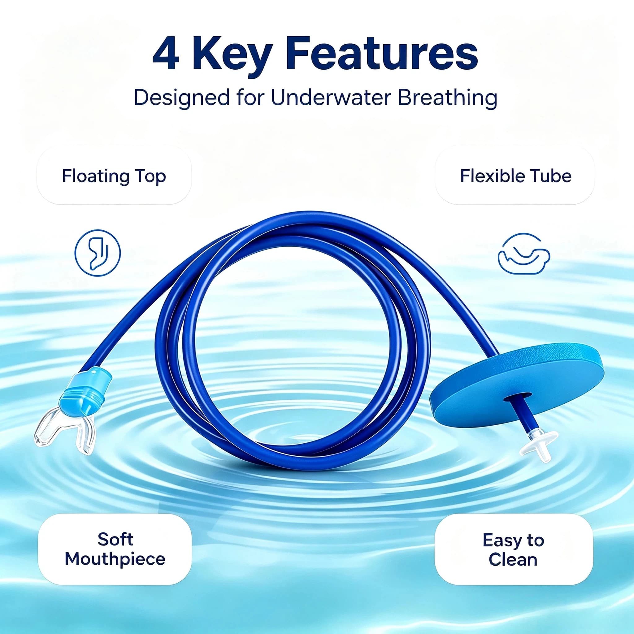 Swim Underwater Breathing Snorkel Tube Flexible Hose with Floating Top Soft Mouthpiece for Pool Beach Kids Adults Snorkeling