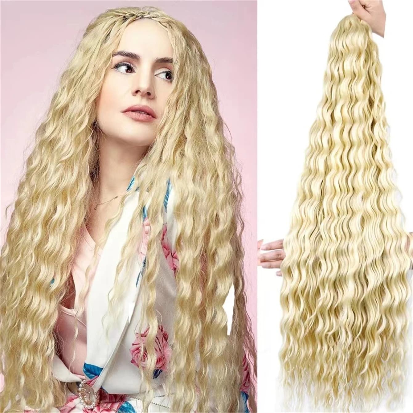 1pcs 30 Inch Deep Wave Braiding Hair Synthetic Curly Crochet Extensions Wavy Bohemian Braids for Women Daily Party Holiday Use