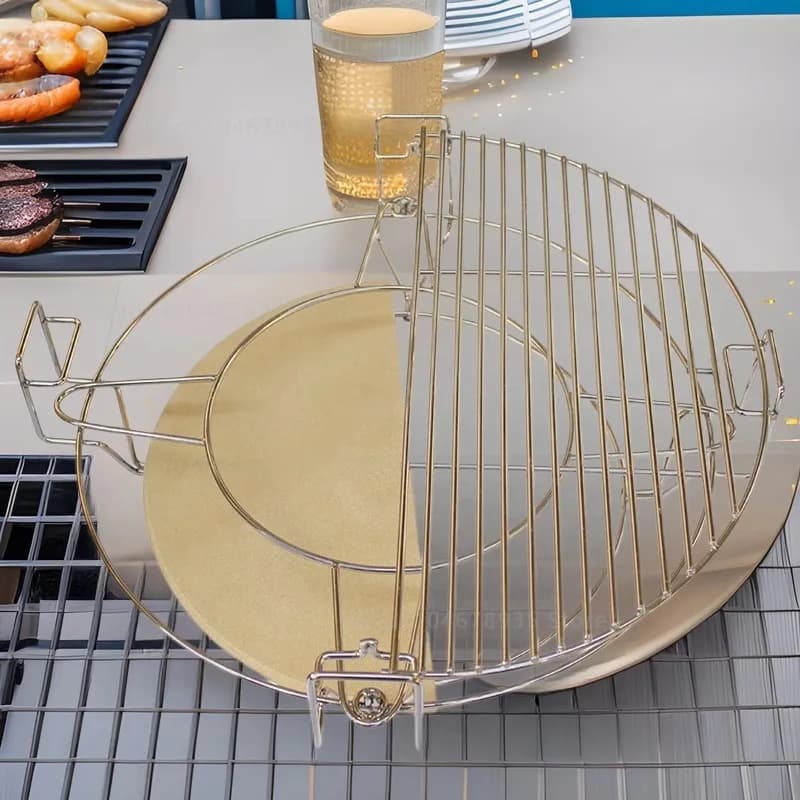 Pietra per pizza cordierite per barbecue, sistema di cottura in acciaio inossidabile con teglia per pizza e accessori