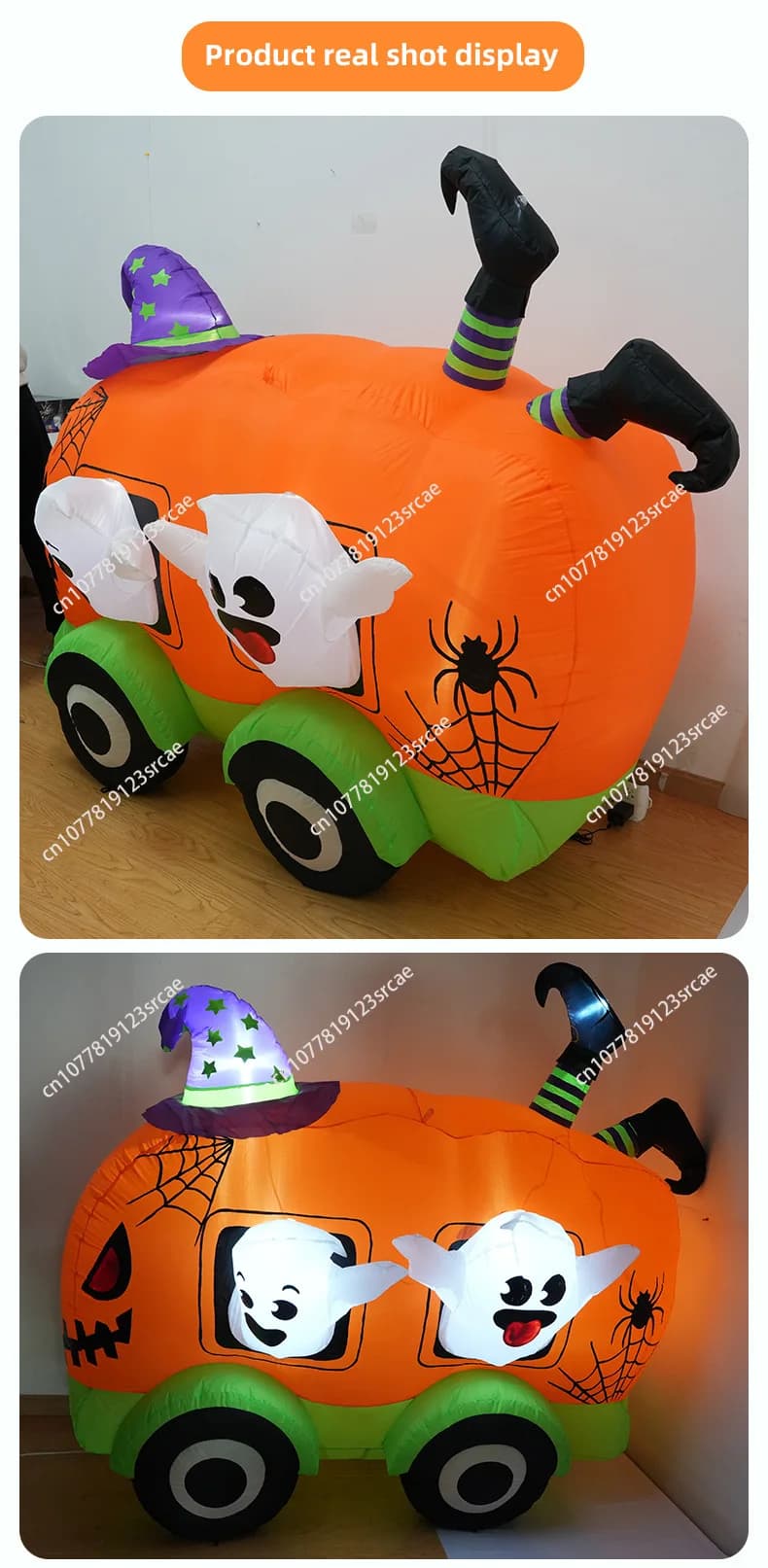 Modello d'aria per auto con zucca di Halloween, decorazione del cortile, disposizione dell'atmosfera, modello d'aria da 1,5 metri, pendolo del diavolo con zucca a LED