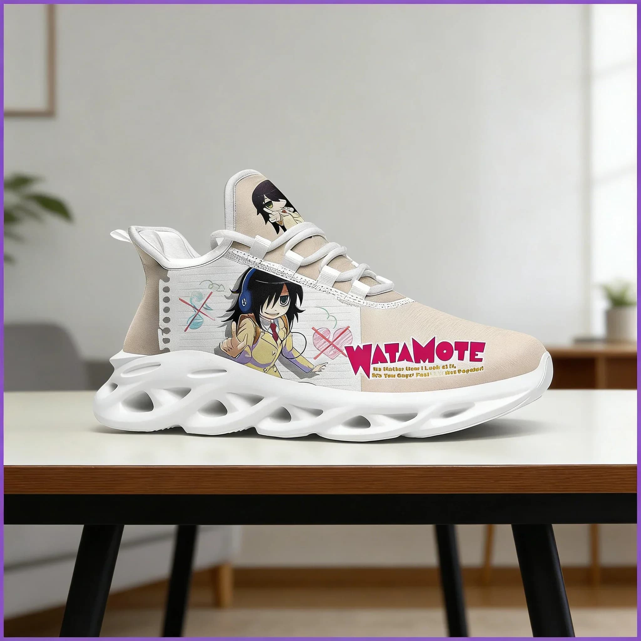 Sneakers Cartoon Tomoko - Scarpe da Corsa Anime per Uomo e Donna, in Rete Traspirante, Scarpe Basse Personalizzabili con Lacci