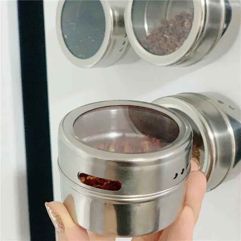 Barattolo di condimento magnetico in acciaio inossidabile Bottiglia di condimento Scatole di condimento Cucina per barbecue all'aperto Set di sapori 1/4/6/9 con base