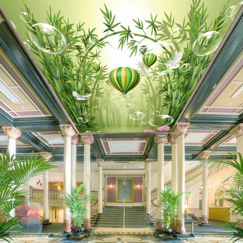 Wall wallpaper with sky of bamboo forest for ceiling, natural landscape, artistic wall decoration, background for living room, bedroom, office