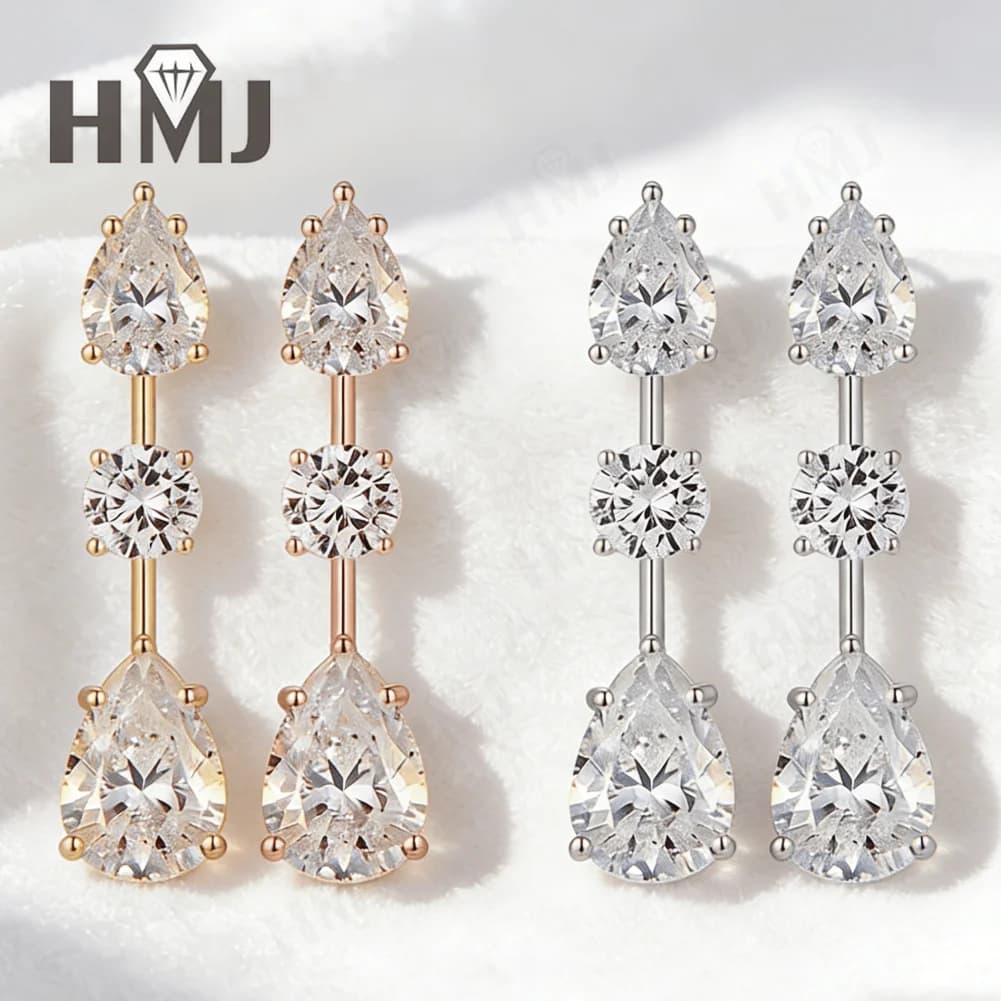 14ct D Color Moissanite Earrings 925 Sterling Silver Round+Pear Cuts VVS1 Fine Jewelry for Ladies Wedding Anniversary Gift
