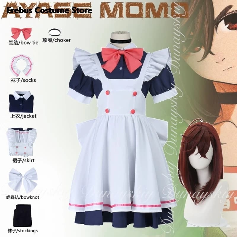 DAN DA DAN Anime Ayase Momo Cosplay Spice Girl Studente delle scuole superiori con abito bianco nero con parrucca marrone Costume cosplay Tutti i set