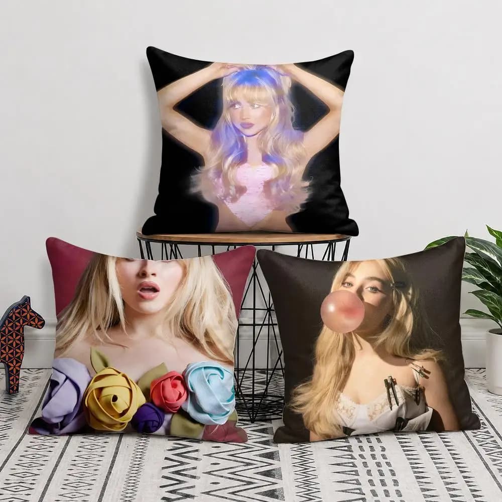 S-Sabrina Carpenter Cushion Cover Short Plush Soft Double-Sided Printing Pillow Case Cozy Sofa Bedroom Home Decor Gift