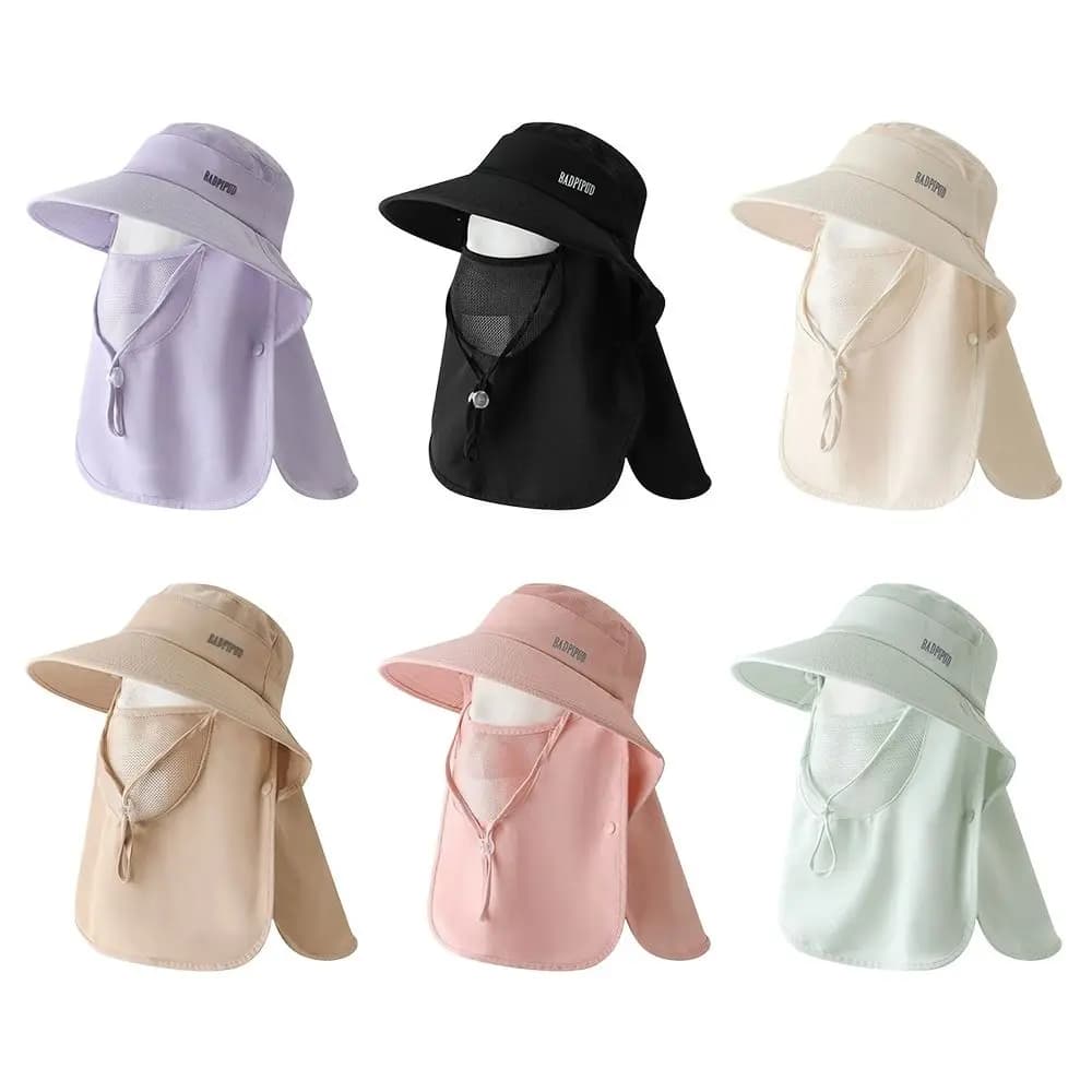 New UV Protection Women's Sun Protection Hat Wide Brim with Face Mask All-in-one Sun Hat Adjustable Summer Face Shield Neck Cap